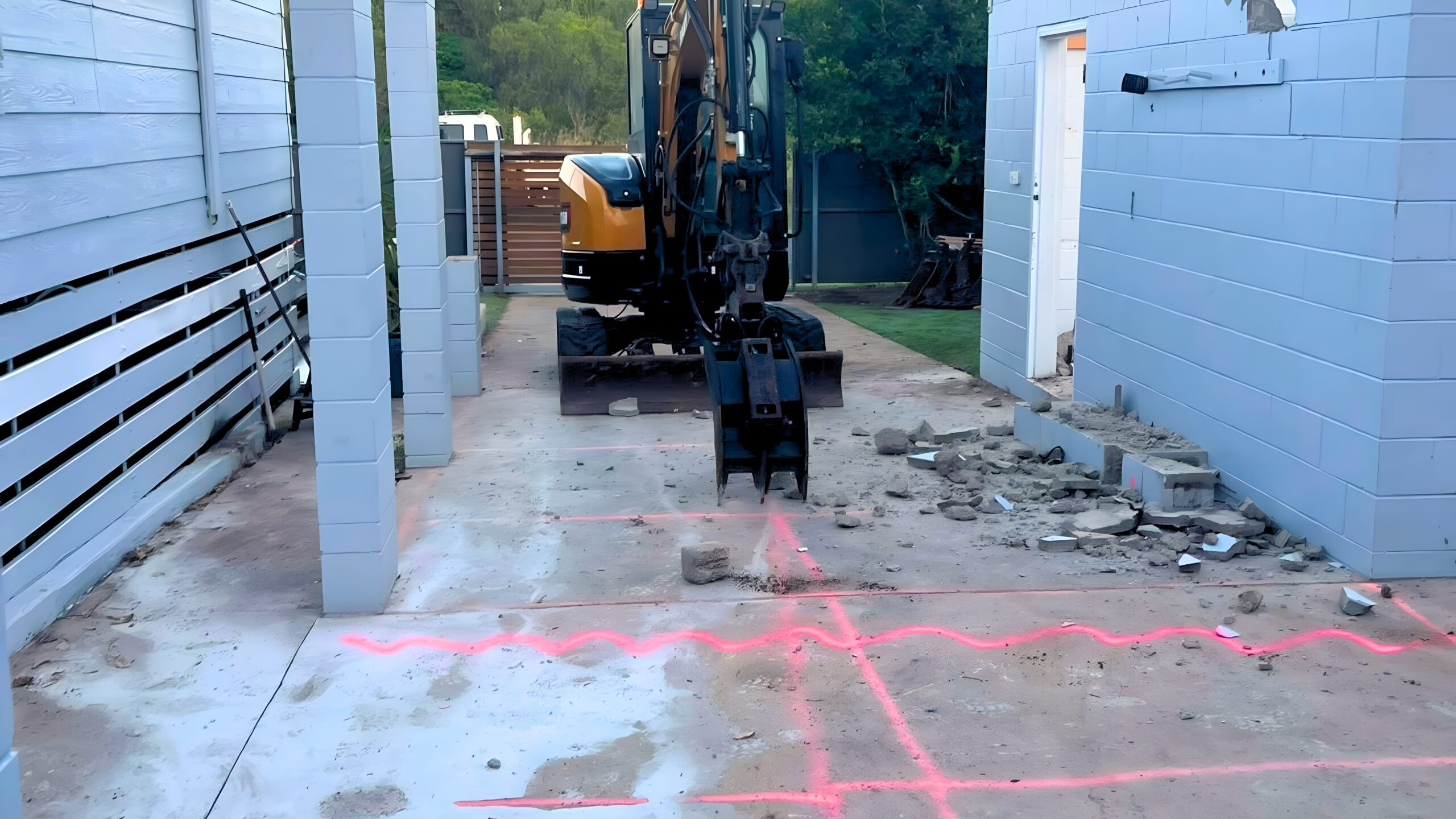 Excavator performing site preparation in Bundaberg for a new construction project, featuring precise ground leveling.